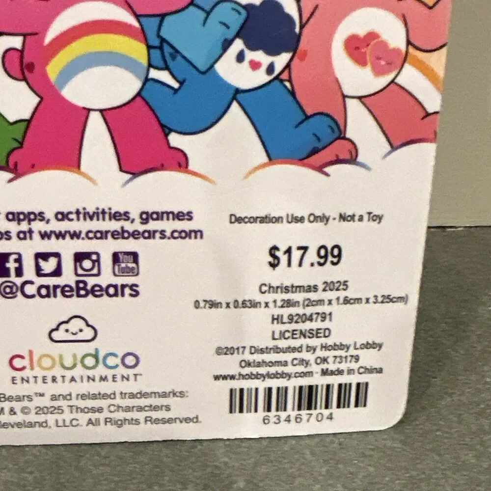 Care Bears Christmas 2025 Ornament Set of 4 Multicolor Care Bears